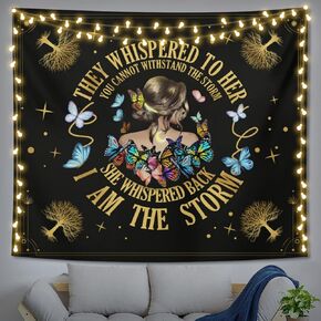 Inspirational Quote Tapestry,They Whispered to Her You Cannot Withstand The Storm Positive Motivational Uplifting Encouragement Gifts Wall Decor for Bedroom,Inspirational Gift for Women Teens Girls