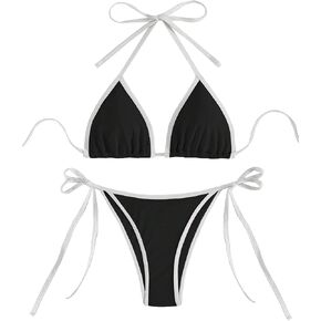 GORGLITTER Women's Color Block Swimsuit Tie Halter Bikini High Cut Bikini Set in Saudi Arabia