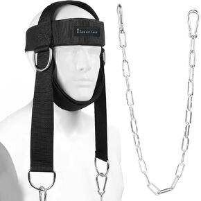 Neck Harness for Weight Lifting Training Head Neck Workout Equipment Neck Exerciser Trainer with Steel Chain and Adjustable Neoprene Strap Neck Strengthener for Home Gym