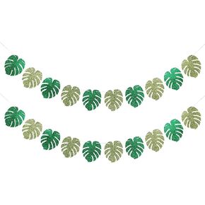Tropical Leaf Garland Palm Leaf Garland, Hawaiian Leaf Garland Tropical Palm Leaves Banner for Hawaiian Tropical Luau Party Baby Shower Birthday Party Decorations