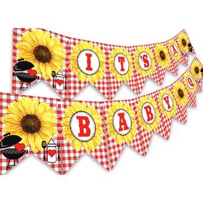 Baby Q Banner - BBQ Baby Shower Banner - Red Gingham Shower Banner - Sunflower Party Supplies - Sunflower Baby Shower Decorations - Sunflower Banner
