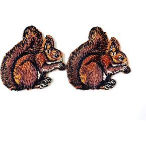 PLpatch Set of 2 Tiny. Mini Brown Squirrel Animal Patches Cartoon logo1 Patches Sew Iron on Embroidered Applique Badge Sign Patch Clothing Costume