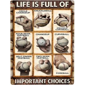 Baseball pitching grips cheat sheet Vintage Tin Sign Metal Poster Art Funny Tin Sign for Office/Home/Classroom Bathroom Decor Gifts - Best Farmhouse Decor Gift for Women Men Friends - 8x12 Inch
