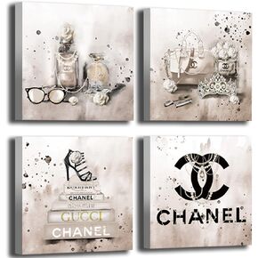 Meetdeceny Beige Canvas Prints Artwork Fashion Bedroom Wall Decor Girls Handbag Wall Art for Living Room Perfume Wall Decorations Painting Art 10"x 10"x 4 Pieces