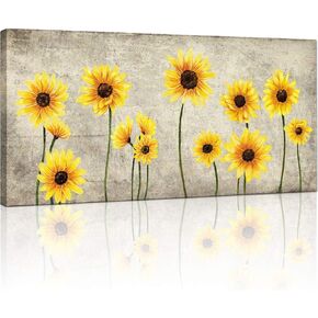 KLVOS Sunflower Canvas Prints Picture Yellow Bloosom Sunflower Floral Painting Artwork for Home Living Room Bedroom Wall Decor Framed and Stretched Modern Home Decoration Ready to Hang 24"x48"