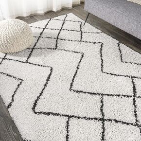 JONATHAN Y SHG101A-28 Inca Moroccan Diamond Shag Indoor Area-Rug, Contemporary, Modern, Bohemian Easy-Cleaning,Bedroom,Kitchen,Living Room,Non Shedding, Beige/Dark Gray, 2 X 8