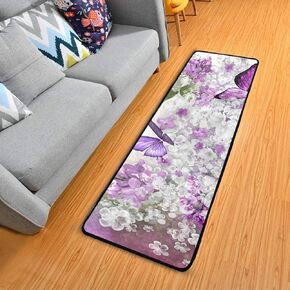 Butterflies Flowers Purple Kitchen Rugs Non-Slip Soft Doormats Bath Carpet Floor Runner Area Rugs for Home Dining Living Room Bedroom 72" X 24"