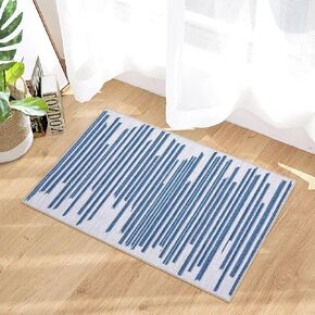 Small Area Rug 2X3 Modern Berber Stripe Entryway Rug Bohemian Indoor Carpet Non Slip Non Shedding Throw Rug Farmhouse Floor Cover Low Pile Rug for Bathroom Living Room, Cream/Blue