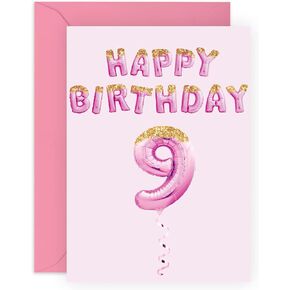 CENTRAL 23 9th Birthday Card For Girl - Little Girl Birthday Card 9 Year Old - Pink Party Balloons - Ninth Birthday Card For Daughter Granddaughter Niece - Comes With Fun Stickers - Made In The UK