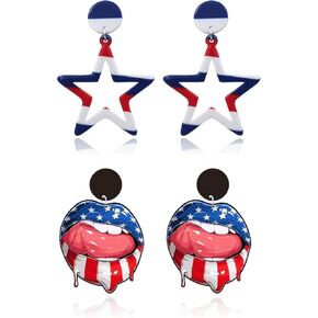 4th of July Earrings Accessories Independence Day Patriotic Earrings USA Star Dangle Drop Earrings Red White and Blue Earrings Jewelry 4th of July Outfits for Women