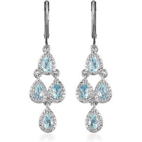 Shop LC Chandelier Earrings in Platinum Plated 925 Stainless Steel - Silver Chandelier Dangle Earrings for Women - Natural Cut Teardrop Amethyst, Citrine, Peridot & Topaz Gemstone Leverback