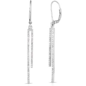 Natalia Drake Long Double Row Bar Dangle Leverback 1/2 Cttw Diamond Earrings for Women in Rhodium Plated 925 Sterling Silver