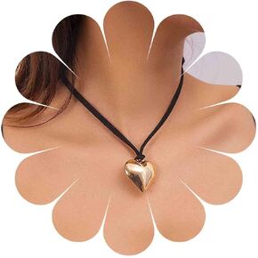 Vintage Long Velvet Wrap Choker Necklace Puffy Heart Pendant Necklace Black Velvet Necklace Gold Heart Velvet Choker Necklace Jewelry for Women(Gold)