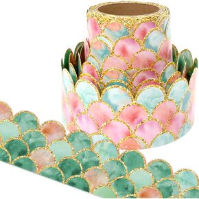 Ombre Turquoise Scallops Bulletin Board Borders Glitter Double-Sided Straight Border Trim for Classroom Decorations 36ft