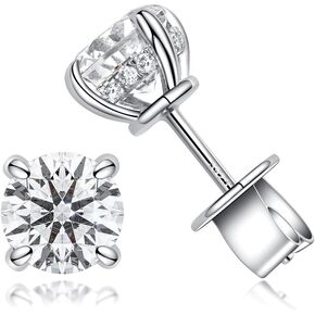 Bo.Dream Cubic Zirconia CZ Stud Earrings for Women 18K White Gold Plated Sterling Silver