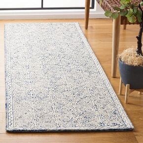 SAFAVIEH Micro-Loop Collection Runner Rug - 2'3" x 7', Navy & Ivory, Handmade Wool, Ideal for High Traffic Areas in Living Room, Bedroom (MLP526N)