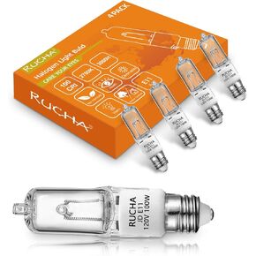 E11 Halogen Buld، JDE11 120V 50W مصابيح هالوجين قابلة للتعتيم (استبدال E11 LED Buld)، قاعدة شمعدانات صغيرة T4، للثريات، الشمعدانات، مروحة السقف، مصابيح الطاولة، إضاءة الخزانة، 4 عبوات