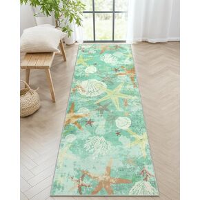 سجادة عداء الحمام الساحلية Wonnitar، 2x6 عداءات الشاطئ للممرات، عداء سجادة قابل للغسل غير قابل للانزلاق، سجادة سجاد نجم البحر بطول 6 أقدام لغسيل مدخل غرفة النوم، أزرق مائي in Kuwait