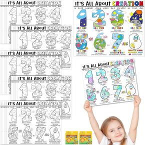 30 Sets Religious Coloring Poster for Kids Color Your Own 7 Days of Creation Poster DIY Christian All about Creation Posters Bible Crafts for VBS Sunday School Religious Home Party Supplies