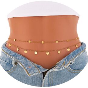 Boho Sequin Body Chains Gold Layered Waist Chains Sequins Pendant Body Belly Chain Beach Bikini Body Accessories for Women