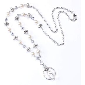 MultiLux Fashion Lanyard Necklace Chain Pearl Bead ID Long 34Inch-36Inch Necklace Lanyards keyChain for Keys ID Badge Holder