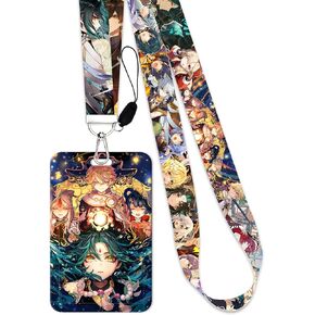 Anime Lanyard Genshin Impact Lanyard Keychain with Card Holder – Neck Strap for ID Cards, Badge Holders and Mobile Phones