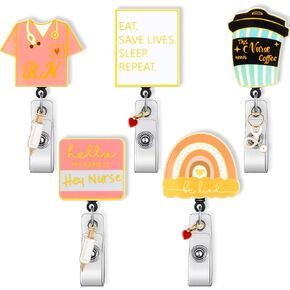 5 Pcs Nurse Badge Reels Retractable Funny Nurse ID Card Holders Cute Badge Clips Include 5 Styles for Office Hospital Rainbow Tag Badge Reels Lovable Gift for Nursing Students Teachers