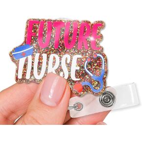 Future Nurse Funny Glitter Badge Scroll, Cute Nurse Hat ID Tag Office Nurse Retractable Clip Badge, Birthday Graduation Gift for Nurse Nursing Student Registered Nurse RN Nursing Graduate