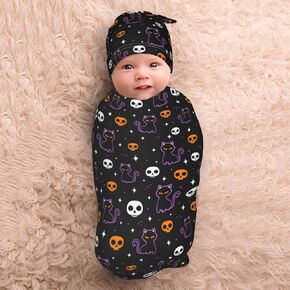 Halloween Bat Cat Baby Stuff Swaddle Blankets Baby Wrap Baby Newborn Receiving Blanket Soft Sleep Sacks Stretchy with Hat Set Gift for Infant Boy Girl Baby Shower Swaddle me 0-3 Month （1-9）