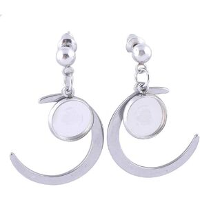 Reidgaller 20pcs Stainless Steel Moon Charm Earring Findings Post Fit 10mm Round Cabochon Earrings Setting Bezel Blanks DIY Jewelry Accessories