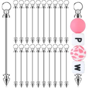 20 Pcs Beadable Keychain Bar Silver Metal Keychain Making Supplies Beaded Keychain Bars for Beads Bulk Jewelry Making Charms Accessories Pendant DIY Projects Gift Supplies