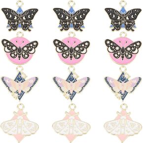 SUNNYCLUE 1 Box 24Pcs Butterfly Charms Moth Charms Bulk Alloy Enamel Gothic Magic Black Halloween Mixed Colors Butterflies Charm for Jewelry Making Charms Supplies DIY Crafting Necklace Bracelets