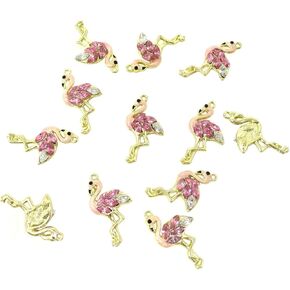 Honbay 12PCS Flamingo Charms Pendant Rhinestone Enamel Bird Pendants Jewelry Findings for Earring Necklace Bracelet Keychain Crafts Making