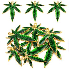 Aylifu 6pcs Enamel Green Leaves Charms Alloy Maple Leaf Pendants Medical Pot Cannabis Leaves Dangle Pendants for DIY Necklace Earrings Jewelry Making Supplies