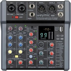 Weymic A-Series Professional Mixer for Recording DJ Stage Karaoke Music Application w/USB Drive for Computer Recording Input, XLR Microphone Jack, 48V Power, RCA Output for Professional (10-Channel)