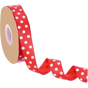 uxcell Polka Dot Craft Grosgrain Ribbon, 1 Inch x 48 Yard Grosgrain Ribbon Roll, Beige with Black, Wired Edge Ribbon for Party Decoration, Gift Wrapping, DIY Crafts, Bow Making