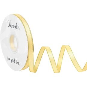 Gold Ribbon, Double Face Satin Ribbon with Gold Edges 3/8 inch X 50 Yards Ribbon for Gift Wrapping, Father's Day, Crafts, Bows and Flower Bouquet Edge Banding