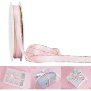 HUIHUANG Rose Gold Ribbon Satin Ribbon 1" x 25 Yards Luxury Wedding Ribbon Rose Pink Metalic Ribbon for Christmas Gift Wrapping Wedding Decoration Floral Arrangements Bows Making DIY Crafts