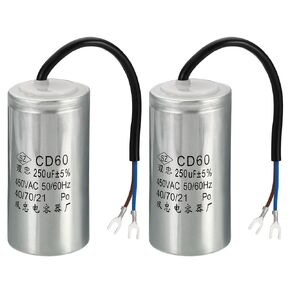 PATIKIL CD60 Run Capacitor, 2 Pack 100uF 450VAC 2 Wires 5% Tolerance 50/60Hz Motor Starting Capacitor for Air Compressor Motor Starts Running