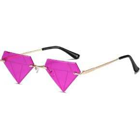 Unique Diamond Rimless Trendy Sunglasses for Men Women UV400 Funky Harry Fashion Glasses