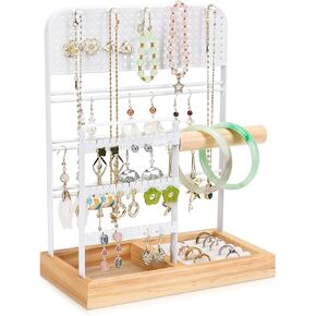 MOSISO Jewelry Organizer, Jewelry Holder Organizer with Jewelry Dish and Velvet Ring Holder, Jewelry Display Stand for Earrings, Necklace, Watches, Bracelet, Black