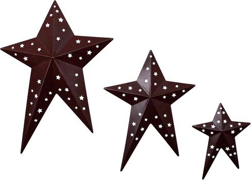 CVHOMEDECO. Primitives Rustic Vintage Gifts Black Punched Metal Barn Stars for Wall/Wreaths/Twigs Decor, 8/6/4 Inch, Set of 3 in Saudi Arabia