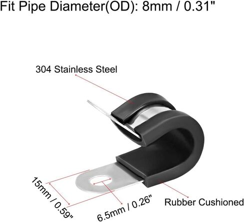 uxcell 1/4"(6mm) Cable Clamp 304 Stainless Steel Rubber Cushioned Insulated Clamp R Shape Metal Clamp 8Pcs in Saudi Arabia