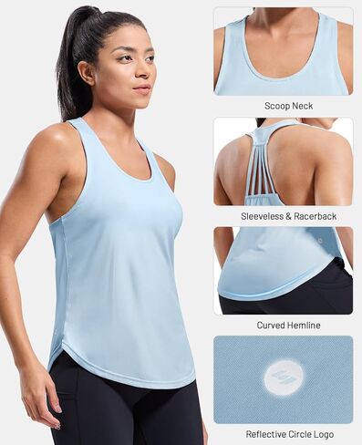 MIER Womens Workout Tank Tops Sleeveless Yoga Athletic Running Dry Fit Shirts Racerback Soft Gym Muscle Tee, Scoop Neck in Saudi Arabia