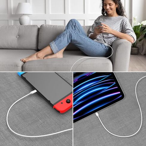 كابل Quntis USB C إلى USB C، 3 حزم كابل شاحن USB C بطول 6 أقدام، كابل شحن سريع من النوع C 60 وات (3A) لهاتف iPhone 15 Plus Pro Max وiPad Mini 6/ Pro 2021 وMacBook Pro 2020 وSamsung Galaxy S23، Switch، أبيض in Saudi Arabia
