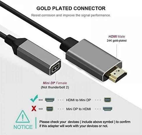 كابل محول HDMI إلى Mini DisplayPort 4K X 2K HDMI ذكر إلى كابل فيديو Mini DP أنثى in Saudi Arabia