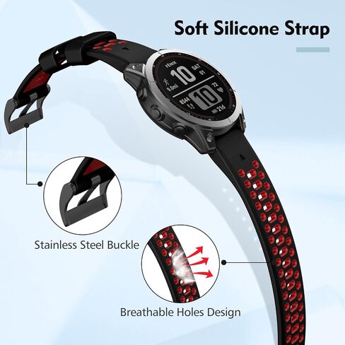ISABAKE Compatible with Fenix 6 Band 22MM Easy-fit Soft Silicone Watch Bands Replacement for Fenix 7/Fenix 6 Pro/Fenix 5/Fenix 5 Plus/Approach S60/S62/Quatix 6 Smartwatches in Saudi Arabia