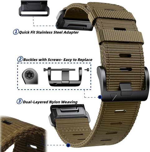 سوار ساعة 22 مم/ 26 مم لـ Garmin، حزام رياضي من النايلون متين للغاية وسريع التركيب لسلسلة fēnix/Forerunner/Approach/MARQ/quatix /D2 in Kuwait