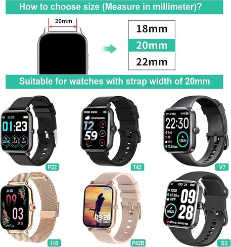 KALINCO 2-Pack Smart Watch Bands 20mm Adjustable Replacement Bands Straps for P22 P96 P32 P36 Smartwatch in Saudi Arabia
