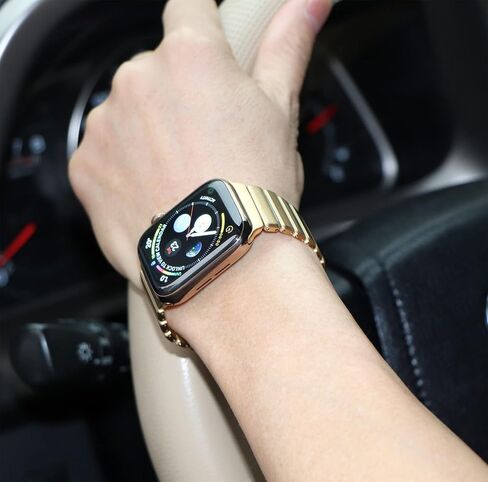 Compatible Stainless Steel Apple Watch Band 49mm 45mm 44mm 42mm, Thin Metal Link Bracelet for Apple Watch Wristbands Men Women, Link Band for iWatch Ultra Series 8/7/6/5/4/3 SE, Golden in Saudi Arabia